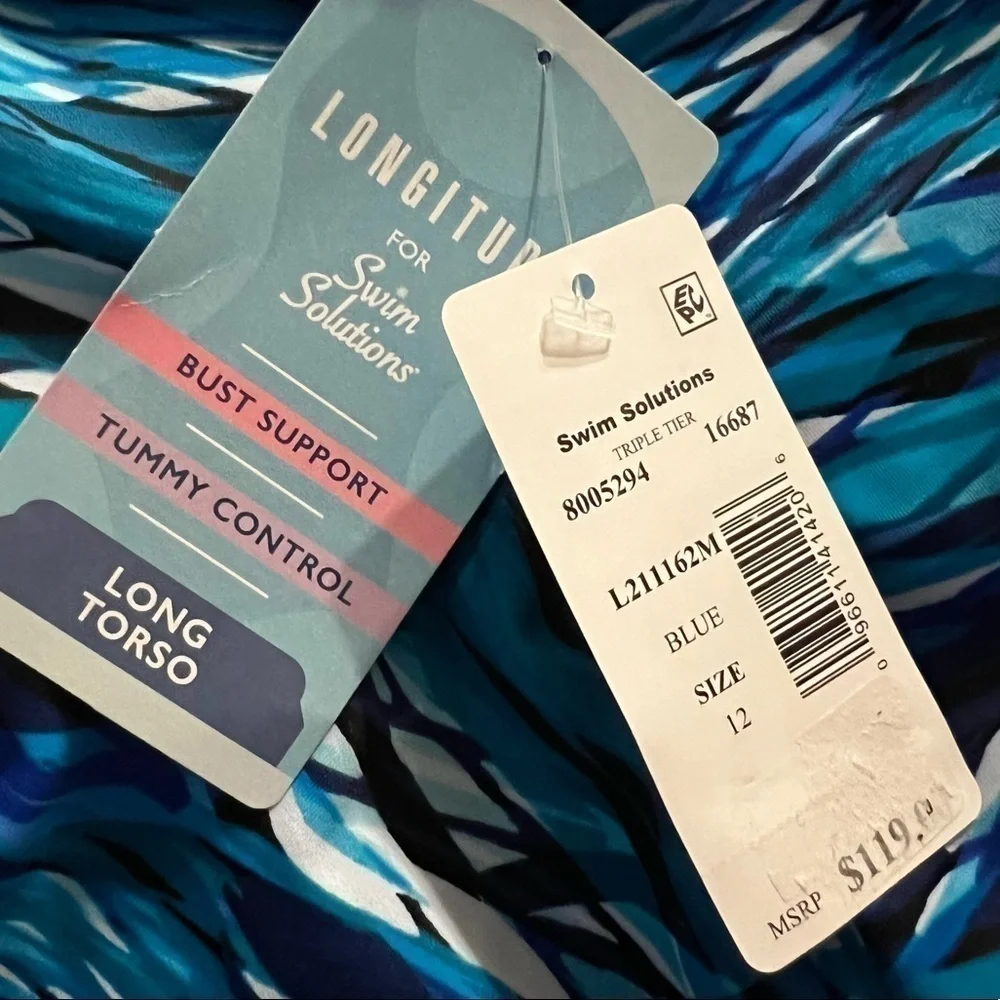 Swim Solutions Longitude Triple Tier Tummy Control Long Torso One-Piece Swimsuit - Picture 7 of 8